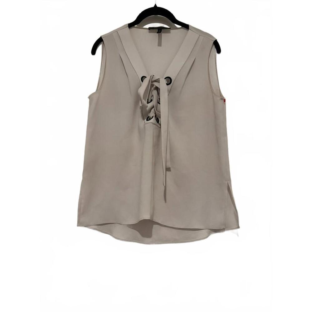 BCBG Maxazria women's ivory tank lace up‎ blouse sz XS #1511